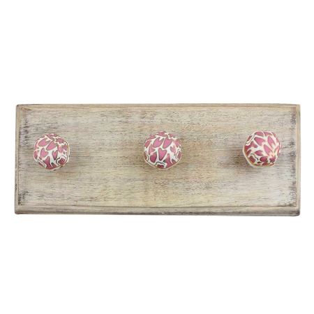 Pink Hexagon Small Ceramic Wooden Hook 
